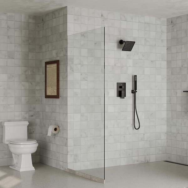 2-Spray 6 in. Wall Mount Dual and Handheld Shower Head 1.8 GPM in Matte Black (Valve Included)