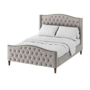 Edmund Gray Wood 87 in. Wx64.6 in. Dx52.5 in. H Tufted Frame Upholstered Queen Platform Bed with Nailhead Trim Design