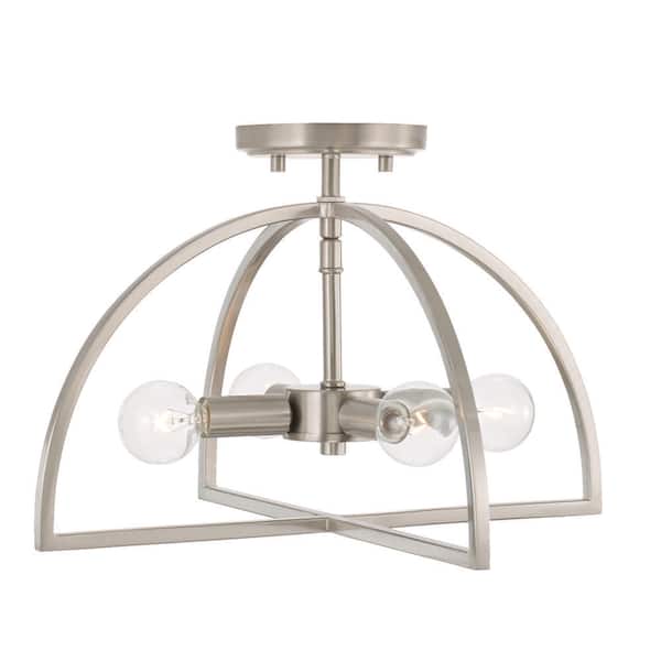 Lawson 15 in. W x 9 in. H 4-Light Modern Dual Mount Pendant or Semi-Flush Mount in Brushed Nickel