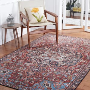 Tuscon Red/Blue 6 ft. x 9 ft. Machine Washable Floral Medallion Border Area Rug