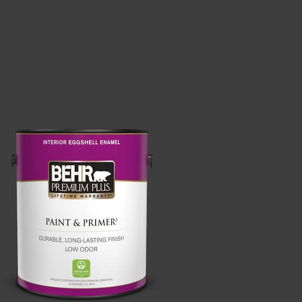 BEHR PREMIUM PLUS 1 gal. #T13-3 Black Lacquer Eggshell Enamel Low Odor Interior Paint & Primer