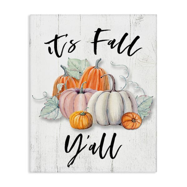 Stupell Industries It's Fall Y'all Excitement Muted Harvest Pumpkins by Valerie Wieners Unframed Graphic Country Art Print 36 in. x 48 in.