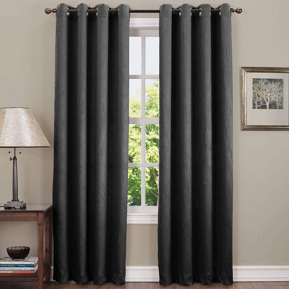 Black Polyester Room Darkening Grommet Curtain Panel 100" x 84"