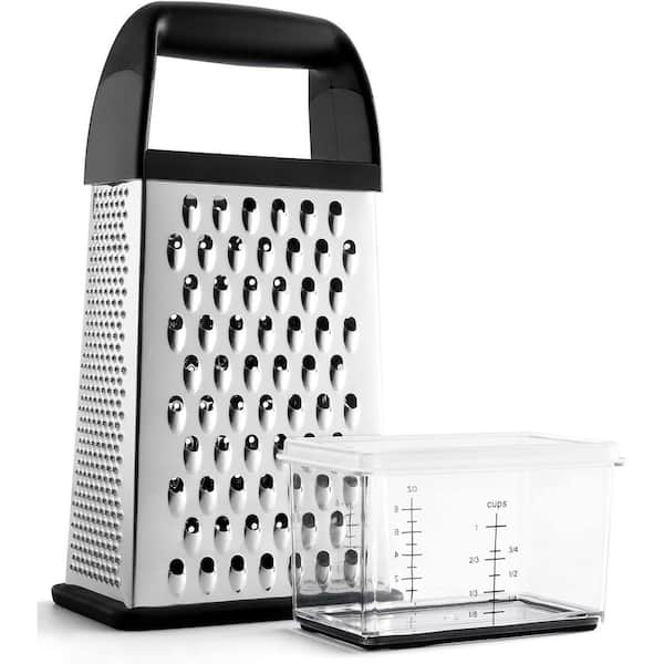 Stainless Steel Cheese Grater with Container, 4-Sided Box Grater for Kitchen, Dishwasher Safe, Non-Slip Base