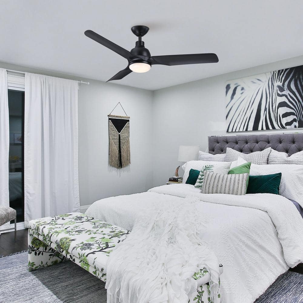 52" Matte Black Modern LED Ceiling Fan with Remote