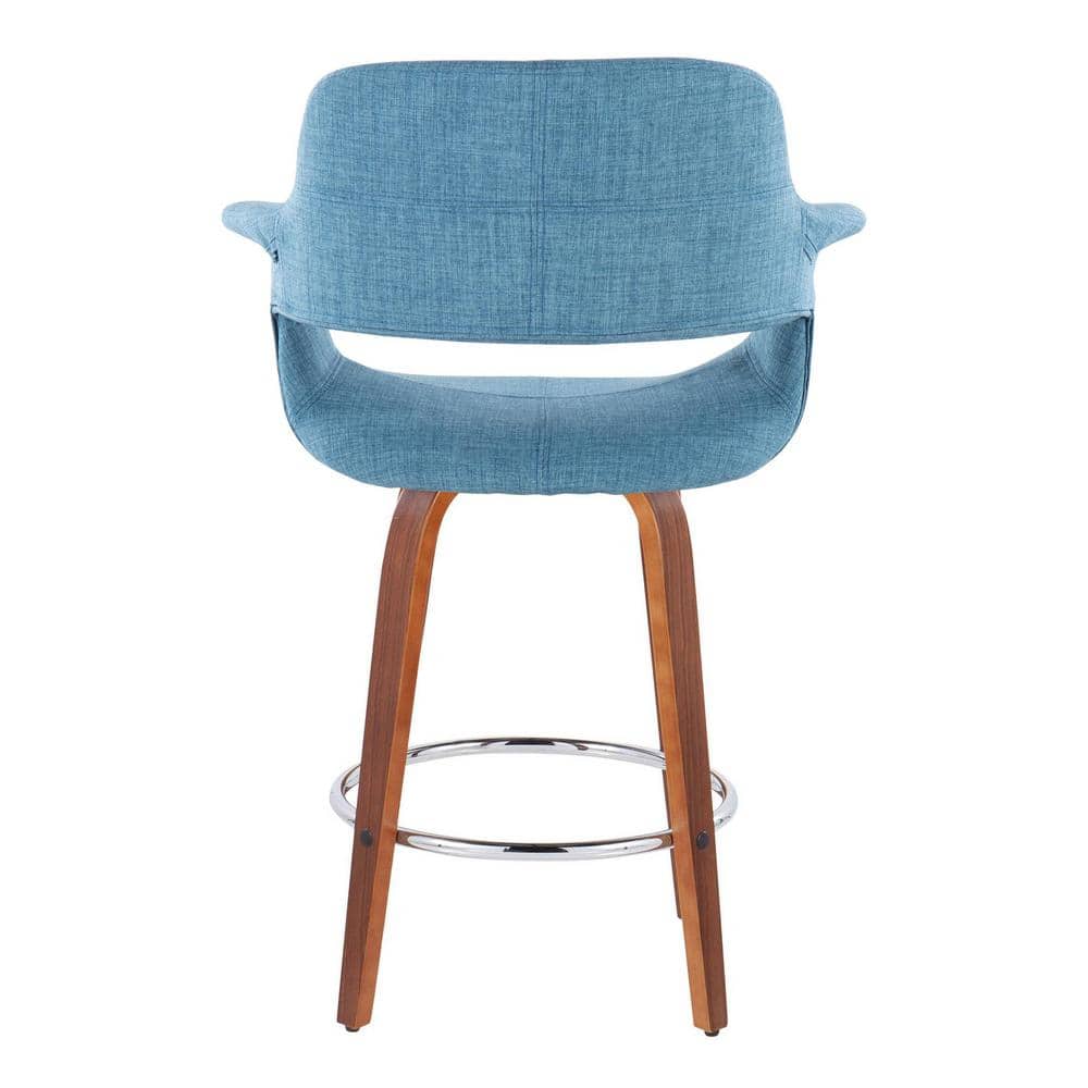 Set of 2 Blue Swivel Walnut Wood Counter Stools