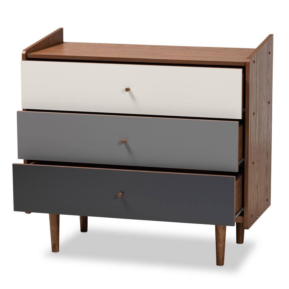 Halden Mid-Century Walnut and Gray 3-Drawer Chest