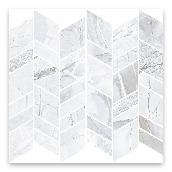 Strata 10 in. x 12 in. Matte Dove-Gray, White Porcelain Mosaic Chevron Wall and Floor Tile (9.88 sq. ft./Case) - 11 Pack