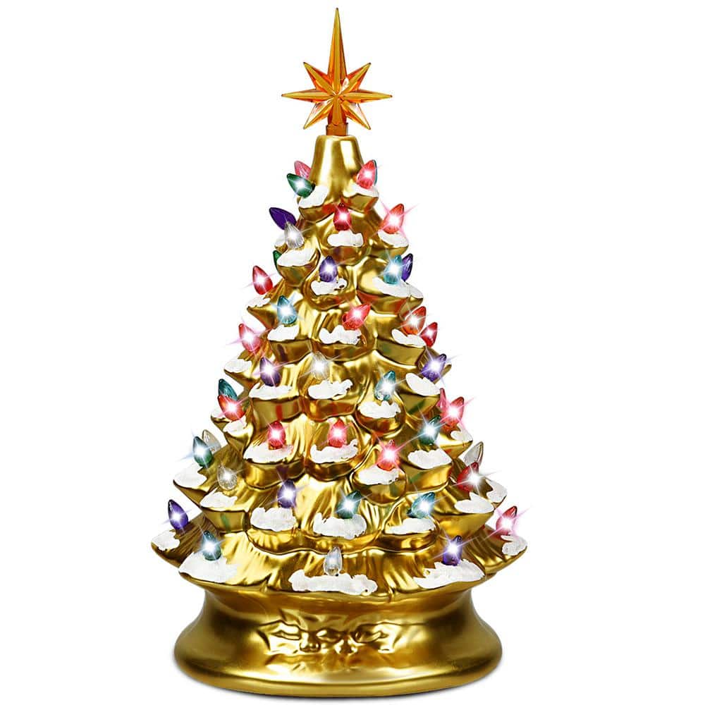 Gymax 15 in. Ceramic Artificial Christmas Tree Tabletop Luminous Tree