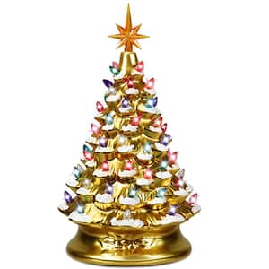 15 in. Ceramic Artificial Christmas Tree Tabletop Luminous Tree Gold