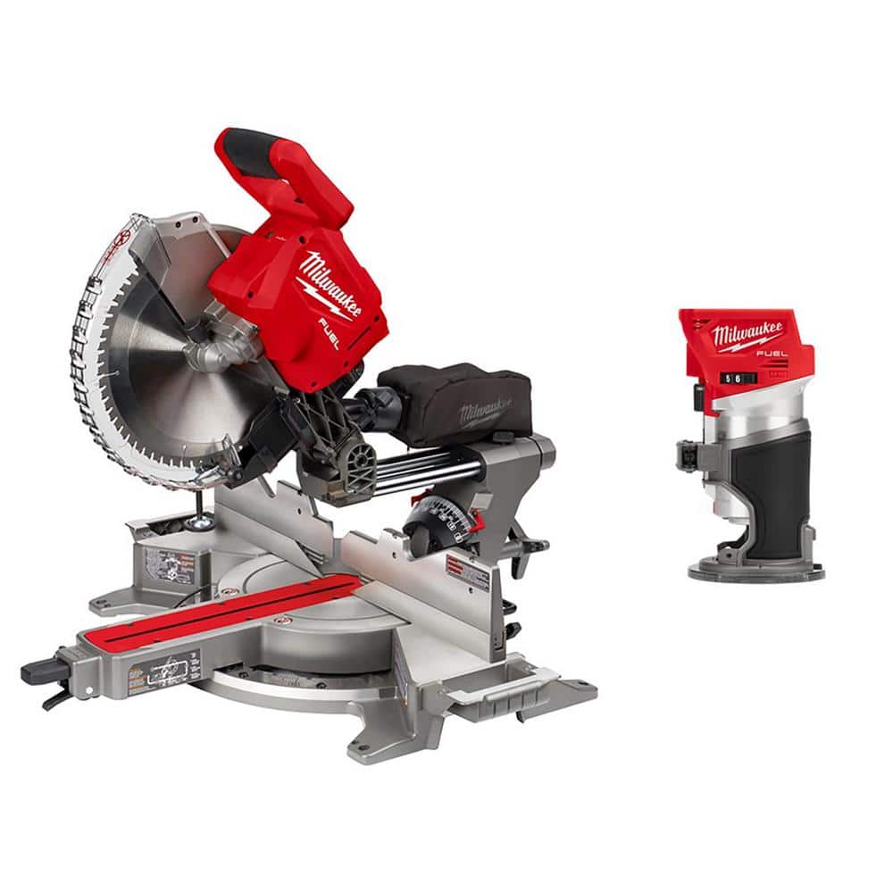 Milwaukee M18 FUEL 18V Lithium-Ion Brushless 12 in. Cordless Dual Bevel Sliding Compound Miter Saw with Compact Router -  2739-20-2723-20
