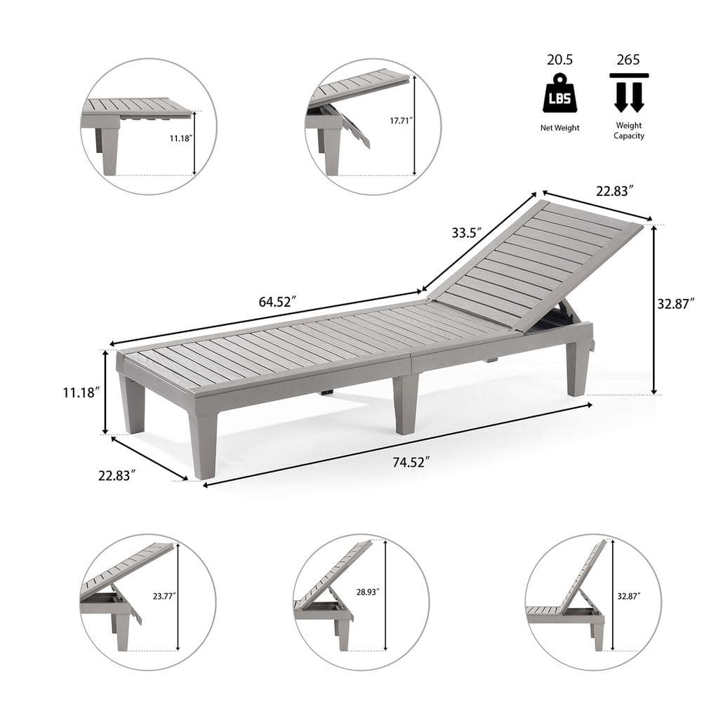 Gray Adjustable Polyresin Outdoor Chaise Lounge Set