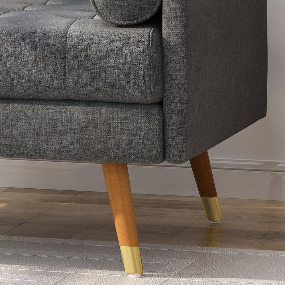 Dark Gray Rubberwood Mid-Century Modern Accent Chair