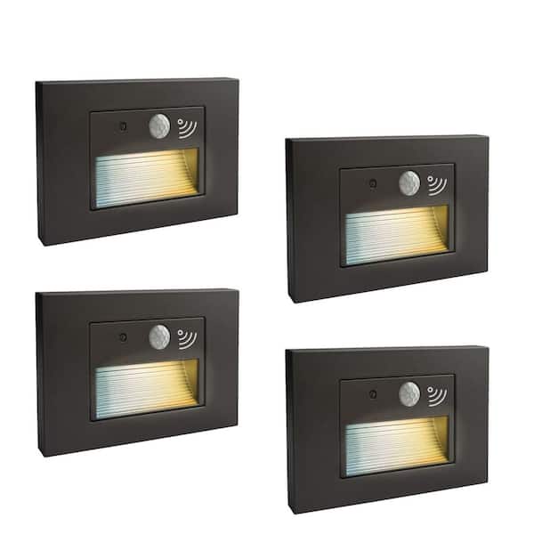 4-PACK 50 Lumens 120V Hardwired Bronze Motion Sensing Integrated LED Indoor/Outdoor Stair Light With 3CCT Selectable