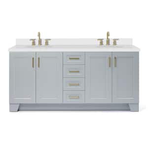 Taylor 73 in. W x 22 in. D Bath Vanity in Grey with Pure White Quartz Top