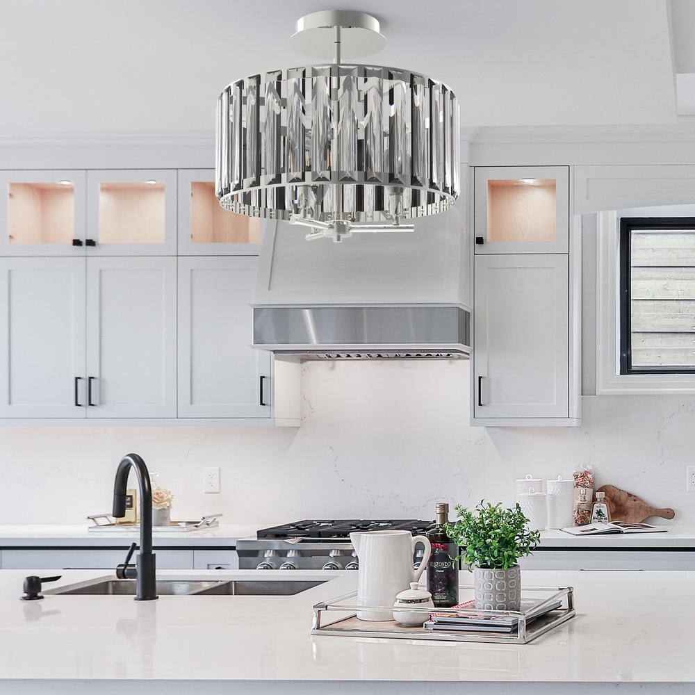 Cedar Hill 13.5" Chrome & Crystal LED-Compatible Drum Ceiling Light