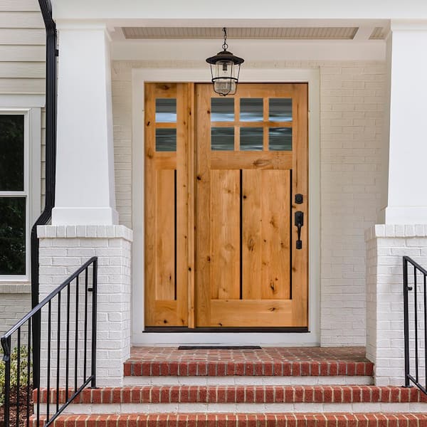 46 in. x 80 in. Knotty Alder Left-Hand/Inswing 6 Lite Clear Glass Left Sidelite Black Stain Wood Prehung Front Door