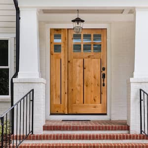 46 in. x 80 in. Knotty Alder Left-Hand/Inswing 6-Lite Clear Glass Sidelite Red Chestnut Stain Wood Prehung Front Door