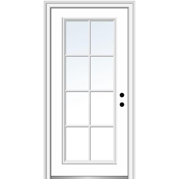 MMI DOOR 30 in. x 80 in. Simulated Divided Lites Left-Hand Full Lite Clear Classic Primed Fiberglass Smooth Prehung Front Door