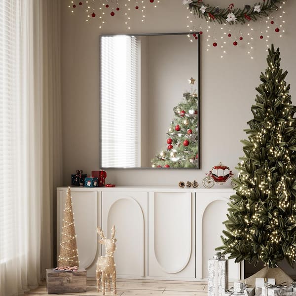 29.5 in. W x 39.5 in. H Rectangular Aluminum Alloy Framed Modern Black Wall Mirror