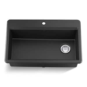 Lassen 33 in. Drop-in/Undermount Single Bowl Granite Composite Kitchen Sink in Matte Black