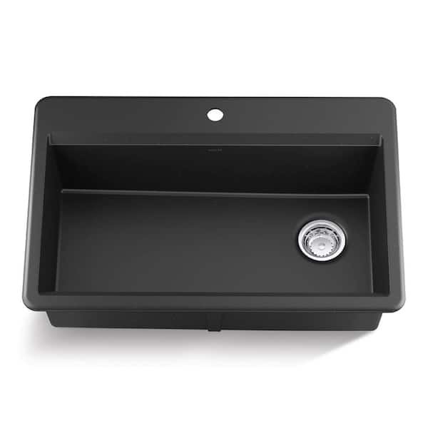 Lassen 33 in. Drop-in Single Bowl Granite Composite Kitchen Sink in Matte Black