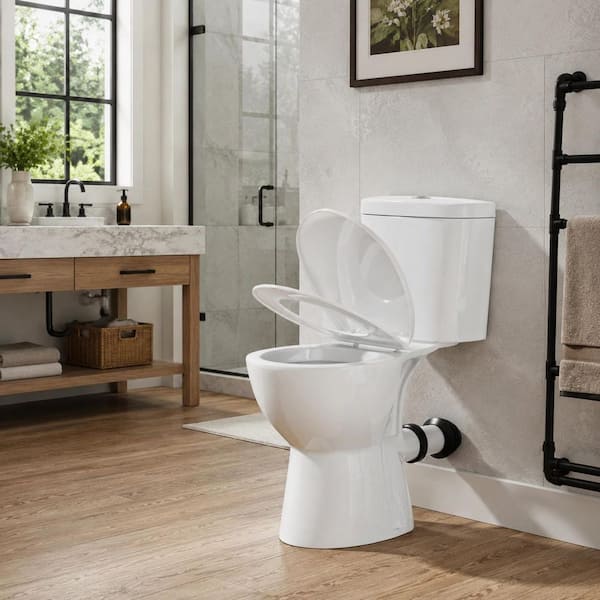 19 in. Comfort Height Rear Outlet Toilet, 2-Piece 1.0/1.6 GPF Dual Flush Round Toilet in White, Soft-Close Seat Included