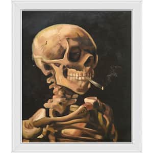Skull of Skeleton with Cigarette by Vincent Van Gogh Gallery White Framed Fantasy Oil Painting Art Print 24 in. x 28 in.