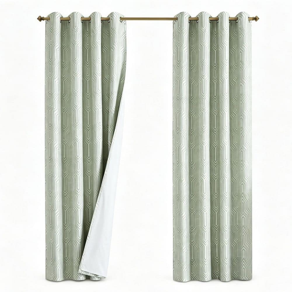 Homemade Window Inserts ZESTLIBI Mint Green Jacquard Geometric 52 in. W x 84 in. L Grommet Top ...