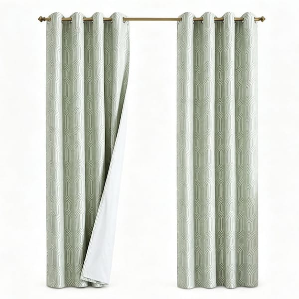 Homemade Window Inserts ZESTLIBI Mint Green Jacquard Geometric 52 in. W x 84 in. L Grommet Top ...