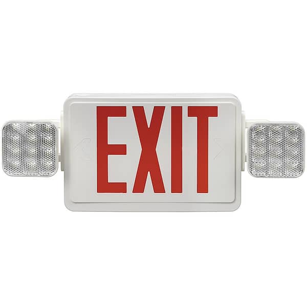 ETi 60-Watt Equivalent Integrated LED White Exit Sign Emergency Light Combo  Red Letters Battery Backup Remote Compatibility 55502201 - The Home Depot
