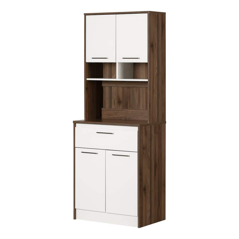 South Shore Myro Natural Walnut and White Particle Board 29 in. Buffets & Sideboards with Microwave Hutch