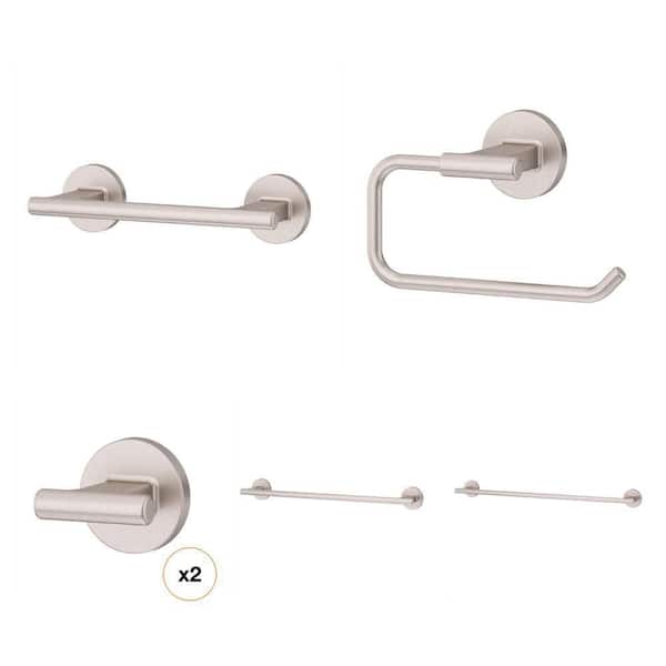 Capistrano Spot Defense Brushed Nickel Bath Hardware Set: 24 in. & 18 in. Towel Bars, Hook, Ring, TP Holder (5 Piece)