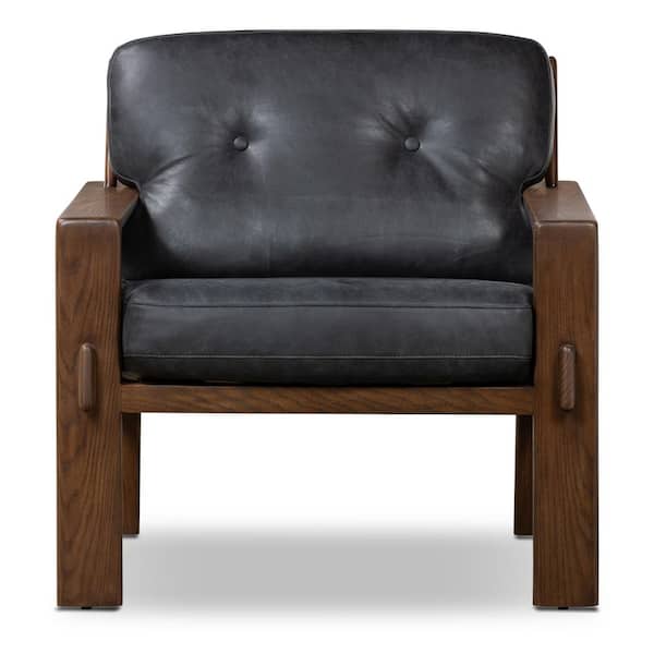 Poly and Bark Skive Onyx Black Leather Lounge Arm Chair LR-D347
