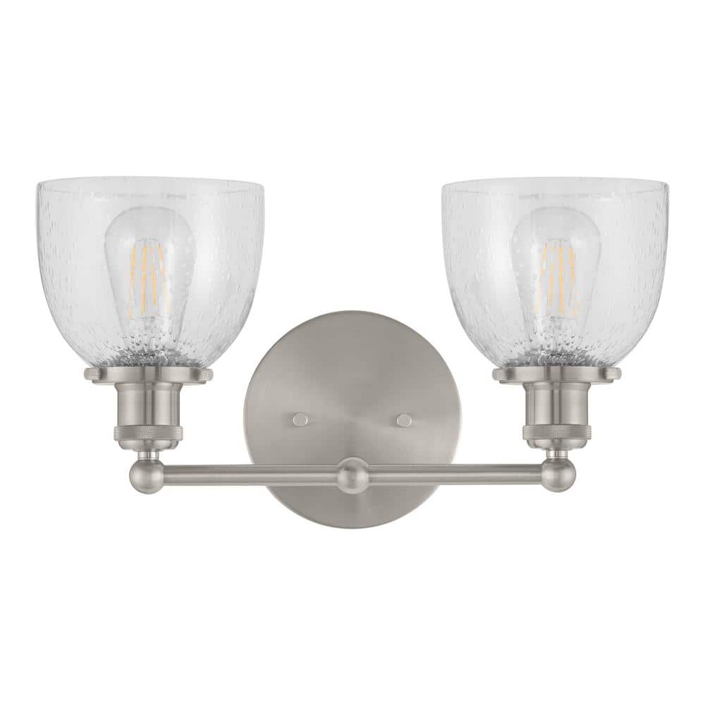 Home Decorators Collection HB2624-SD-35 16.25 in. Evelyn 2-Light Brushed Nickel Industrial Bathroom Vanity Light with Clear Seedy Glass Shades