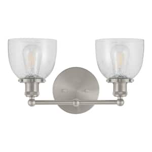 Evelyn 16.25 in. 2-Light Brushed Nickel Industrial Vanity with Clear Seeded Glass Shades