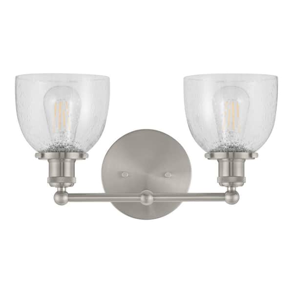 Home Decorators Collection Evelyn 16.25 in. 2-Light Brushed Nickel Industrial Vanity with Clear Seeded Glass Shades