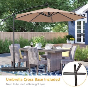 10 ft. Solar Light Hanging Patio Cantilever Umbrella with Cross Base in Beige