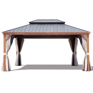 12 ft. x 16 ft. Aluminum Outdoor Double Galvanized Steel Roof Gazebo with Ceiling Hook, Mosquito Netting and Curtains