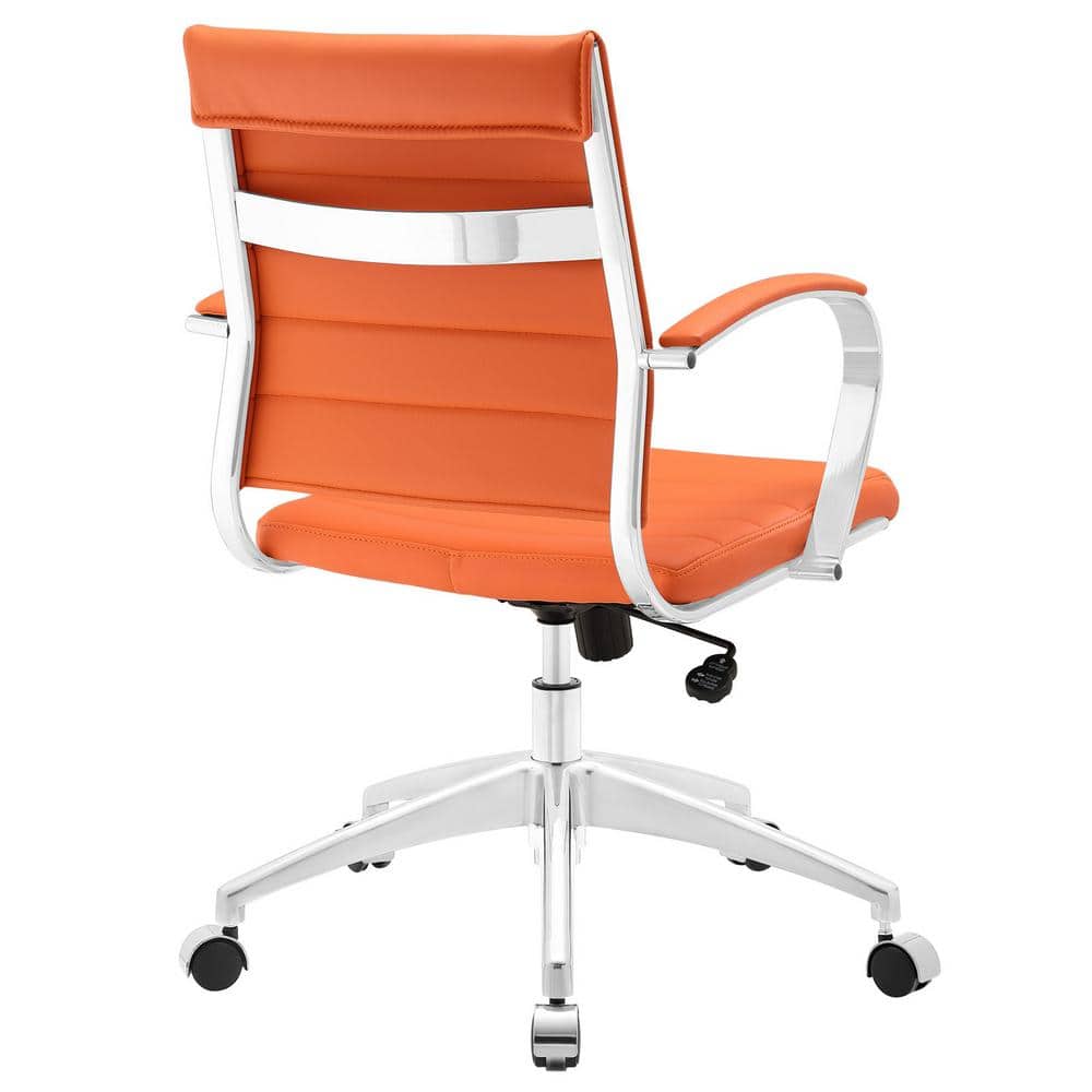 Orange Mesh and Leather Swivel Task Chair with Metal Frame