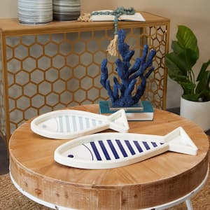 White Wood Fish Decorative Tray (Set of 2)