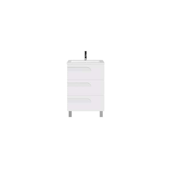 Joy 24 in. Single Sink White Bath Vanity with White Porcelain Top (Assembled)