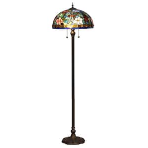 62 in. Josef Antique Bronze 2-Light Floor Lamp with Tiffany Art Glass Shade