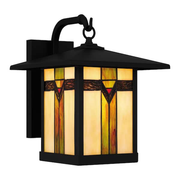 Home Decorators Collection Sumner 14.25 in. 1-Light Large Tiffany Matte Black Outdoor Wall Lantern Sconce