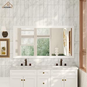 59 in. W x 34 in. H Rectangle Wood Framed Wall Mounted Modern Decor Bathroom Vanity Mirror in White