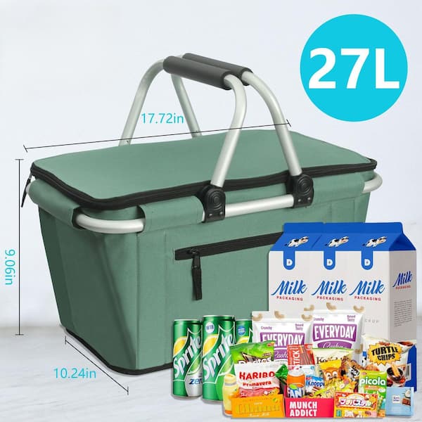 Wudkey Collapsible Polyester Picnic Basket Green Oxford Cooler