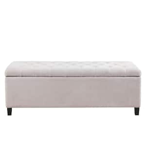 Sasha Natural Dining Bench 49 in. W x 19.25 in. D x 18.5 in. H Tufted Top Soft Close Storage Bench