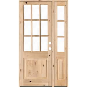 50 in. x 96 in. Craftsman Knotty Alder 9-Lite Unfinished Left-Hand Inswing Prehung Front Door with Right Hand Sidelite