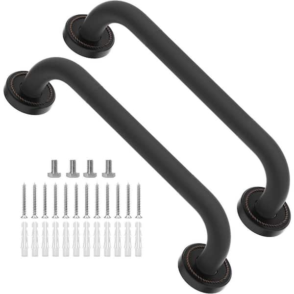 Anti Slip Antique Bronze Shower Grab Bar 12 in. x 1 in. Concealed Screw Safety Balance Bar 2 Pack Black Finish