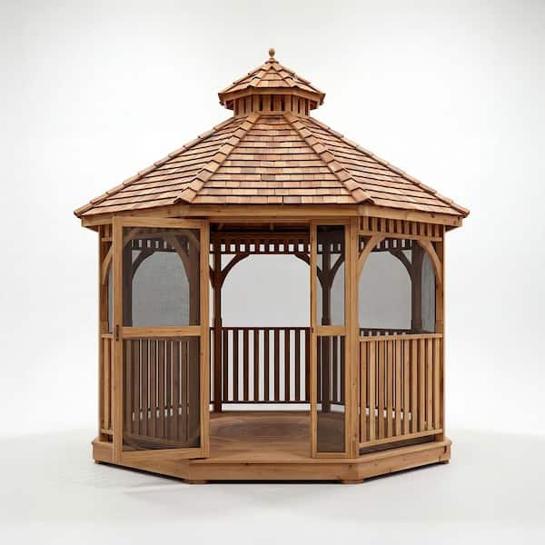 10 ft. Bayside Cedar Octagon Gazebo with Screen Kit